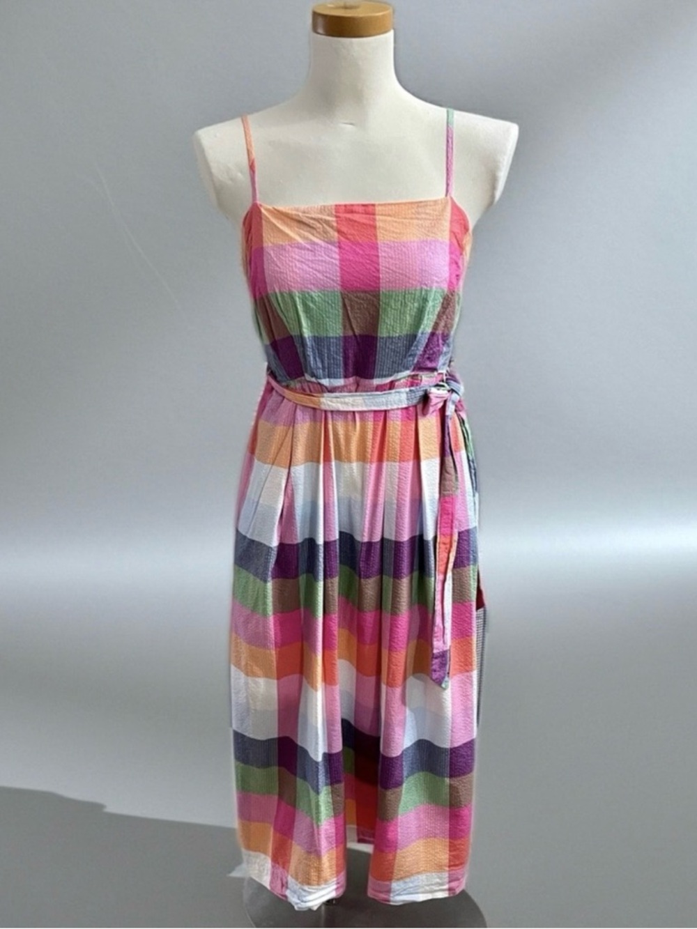 S Kate Spade Multicolor Check Midi Dress in Pink, Orange, Green, Purple Summer